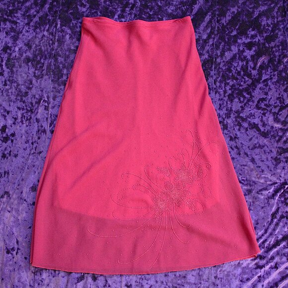 'Michael K.' red double lined floral embroidery pull on knee length skirt - Picture 1 of 4